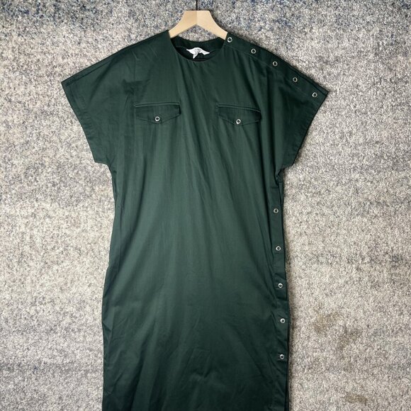 & Other Stories Dress Womens US 4 Green Side Snap Short Sleeve Shift Utility - Picture 1 of 7